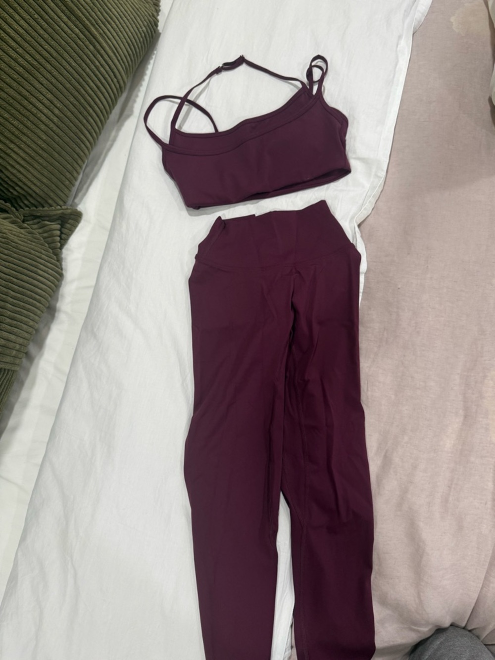 Women's High-Waist Active Leggings & Strappy Sports Bra - Deep Plum